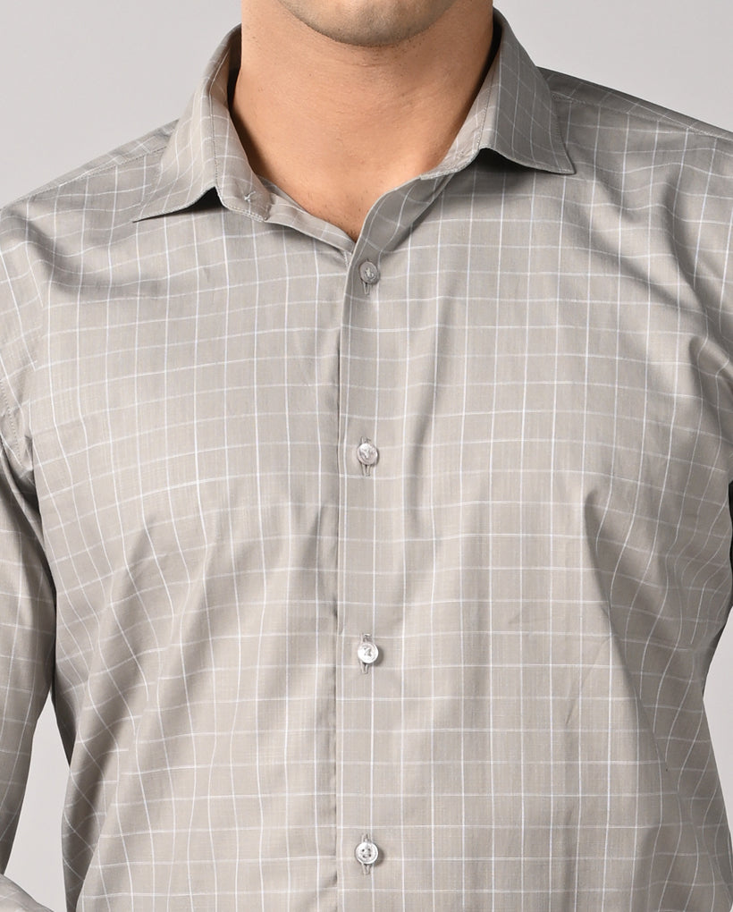 Mens Gray Checked Linen Formal Shirt – Comfortable & Stylish