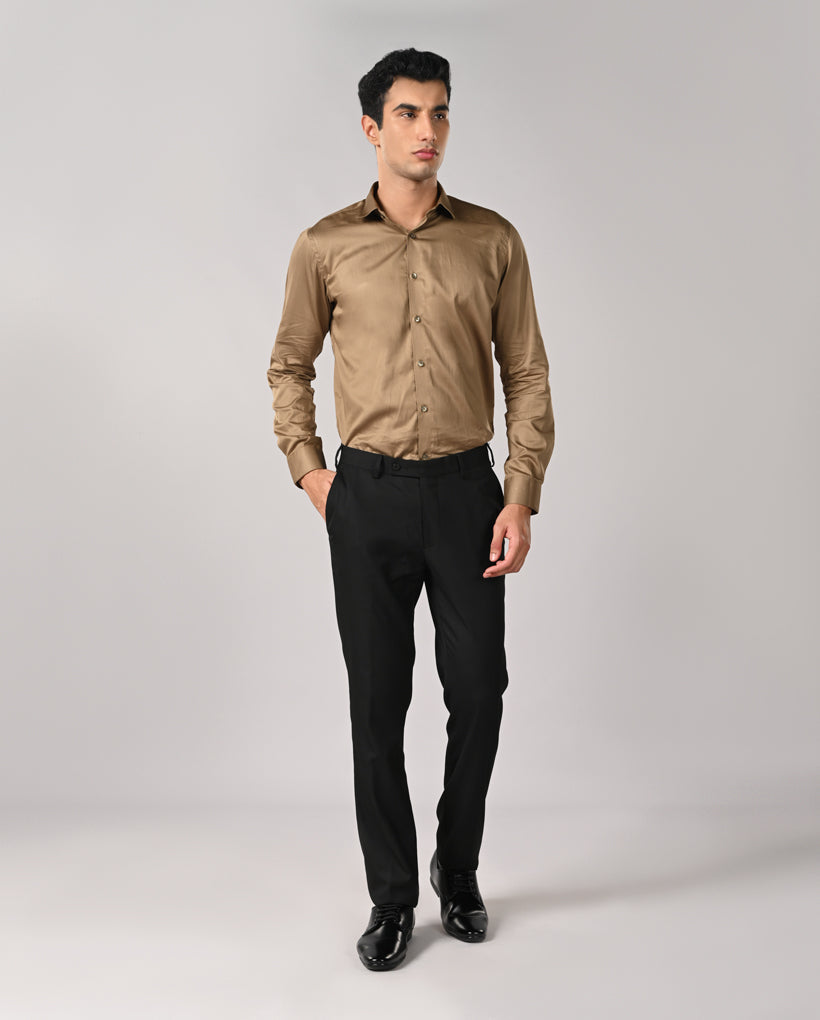 Mens Khaki Green Apple Cut Formal Shirt – Stylish Office Fit