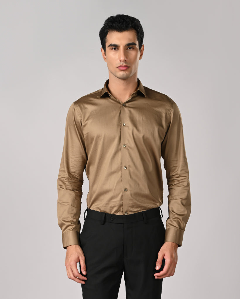 Mens Khaki Green Apple Cut Formal Shirt – Stylish Office Fit