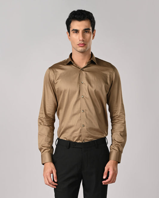 Mens Khaki Green Apple Cut Formal Shirt – Stylish Office Fit