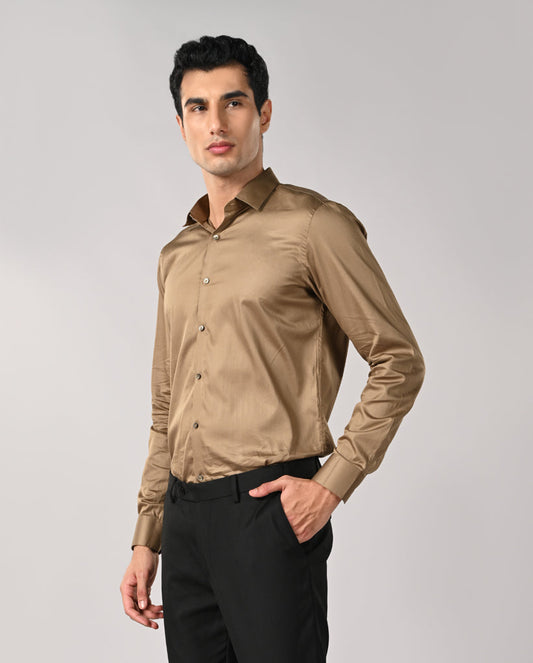 Mens Khaki Green Apple Cut Formal Shirt – Stylish Office Fit