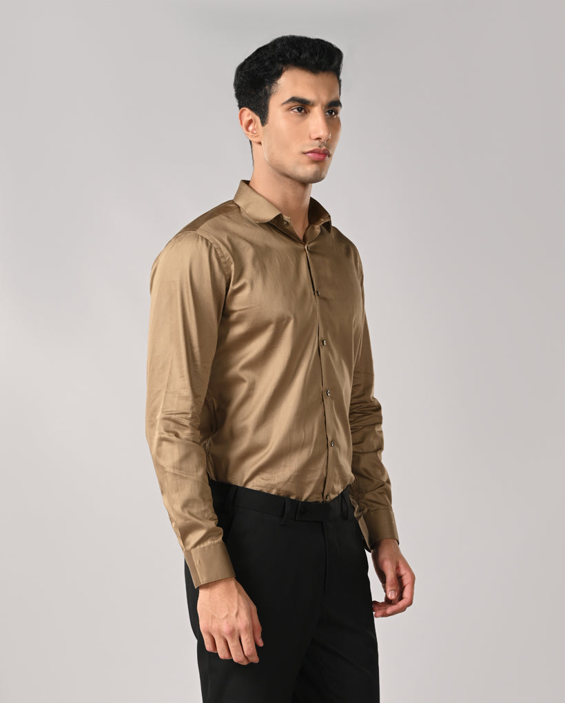 Mens Khaki Green Apple Cut Formal Shirt – Stylish Office Fit