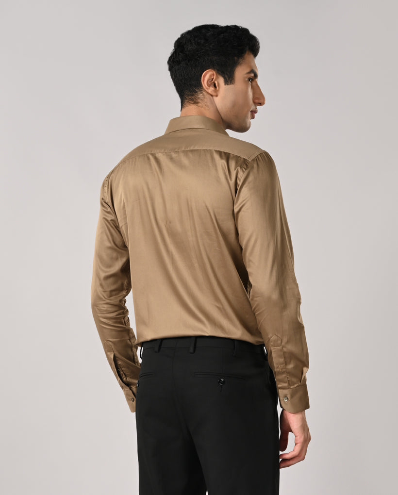 Mens Khaki Green Apple Cut Formal Shirt – Stylish Office Fit