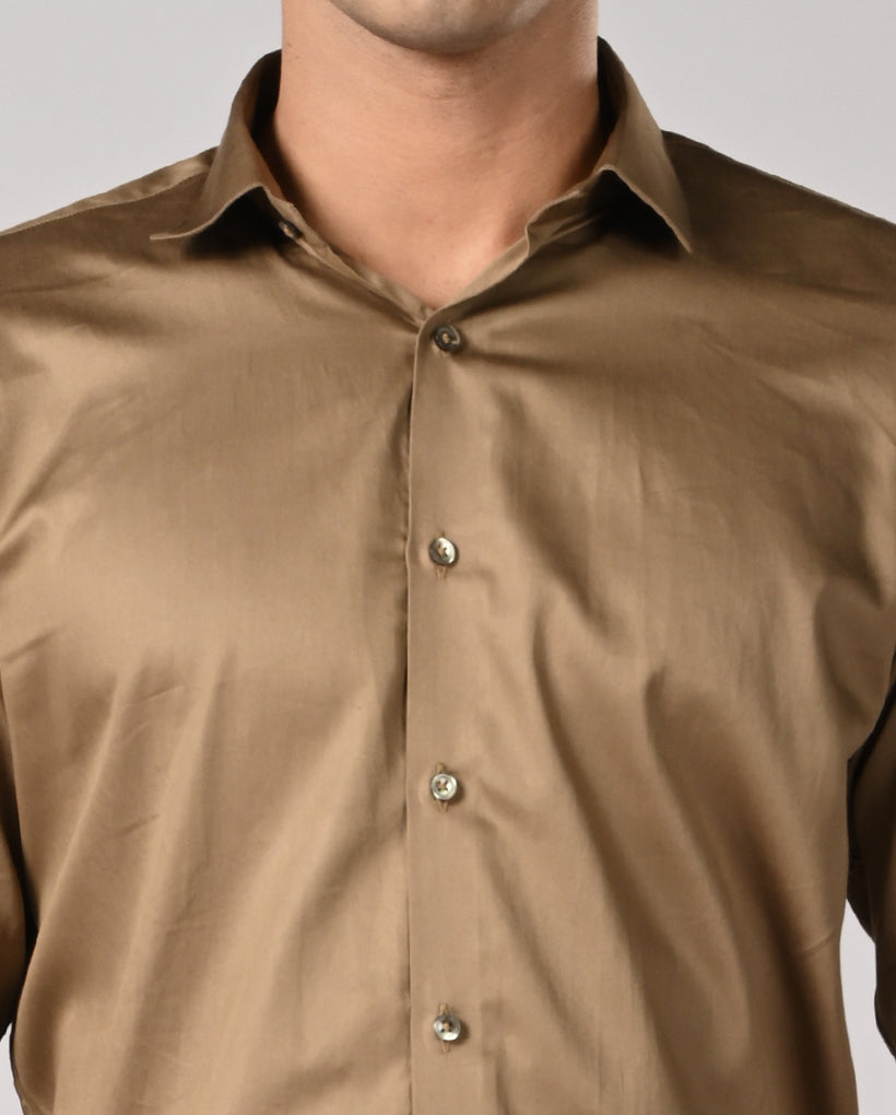 Mens Khaki Green Apple Cut Formal Shirt – Stylish Office Fit