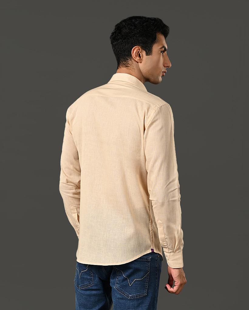 Mens Designer Pearl Linen Blend Shirt with Pocket Embroidery