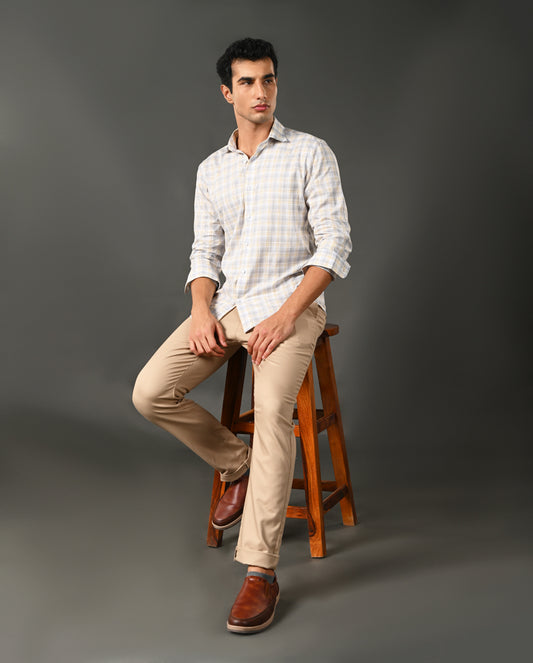 grey yellow checks formal shirt men cotton