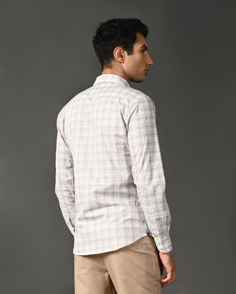 grey yellow checks formal shirt men cotton
