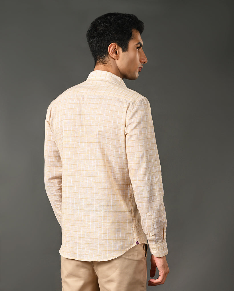 Mens Formal Khaki Linen Shirt- with Checks