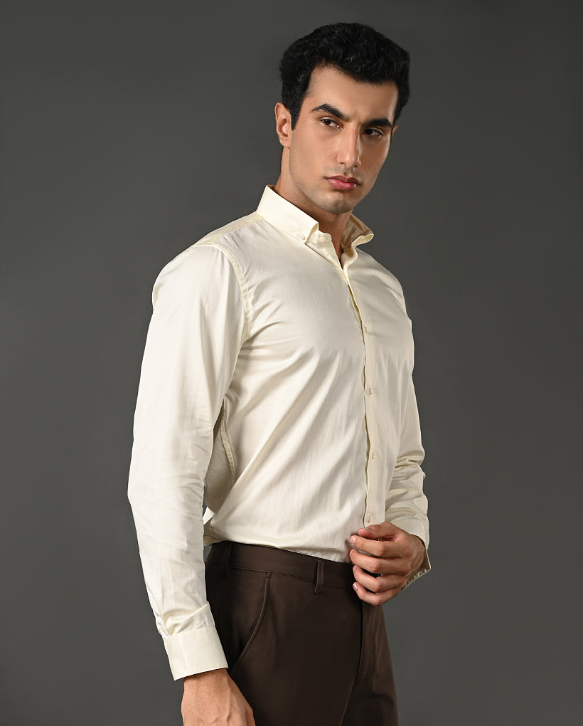 lemon yellow cotton shirt men formal wear