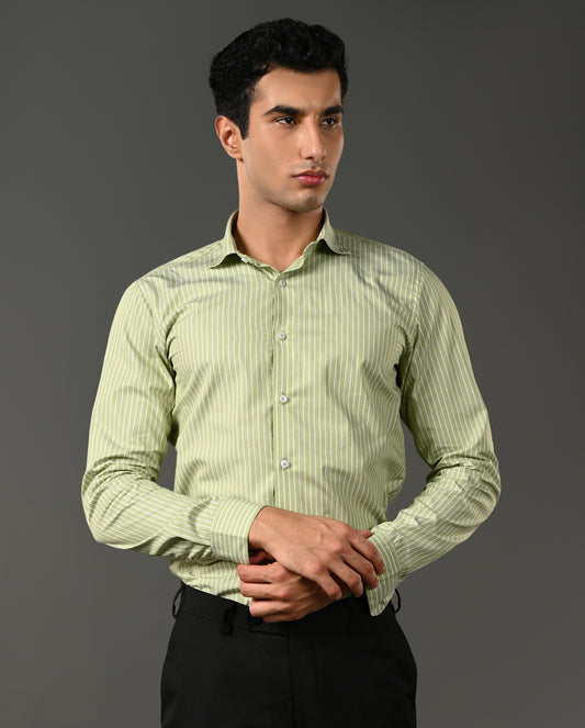 neon green cotton shirt men white stripes