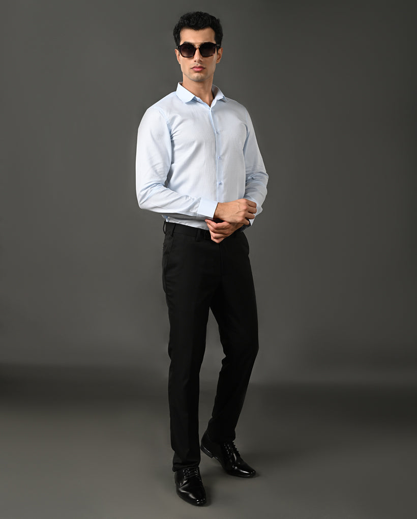light blue cotton blend casual shirt men