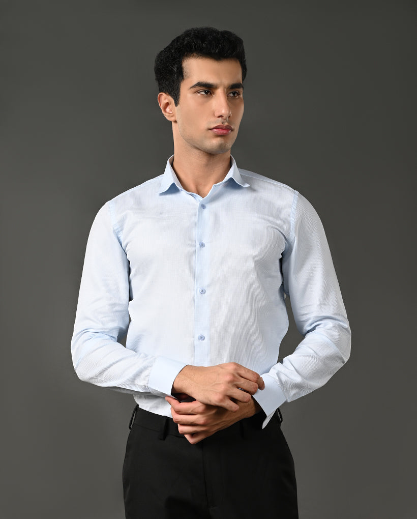 light blue cotton blend casual shirt men
