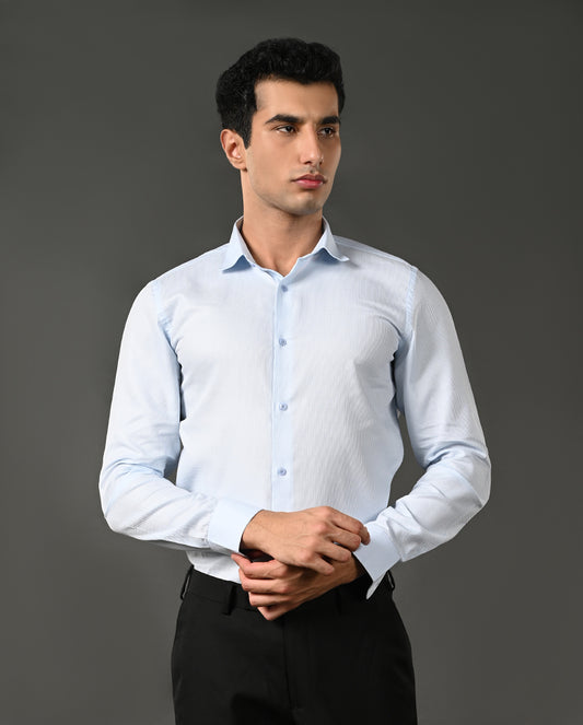 light blue cotton blend casual shirt men