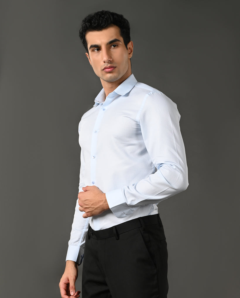 light blue cotton blend casual shirt men
