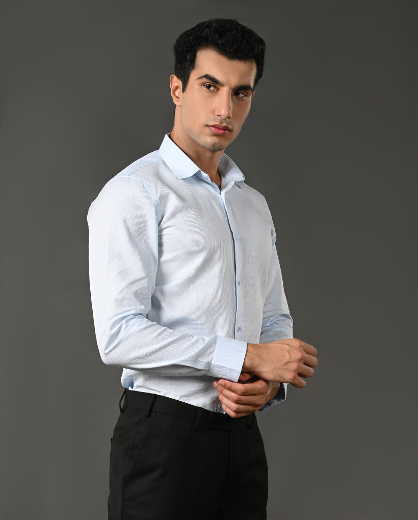 light blue cotton blend casual shirt men