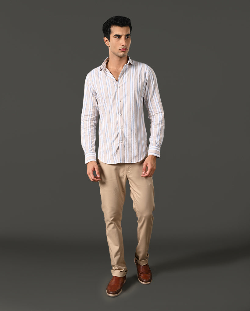 white peach blue line cotton shirt men