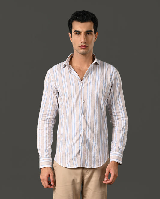 white peach blue line cotton shirt men