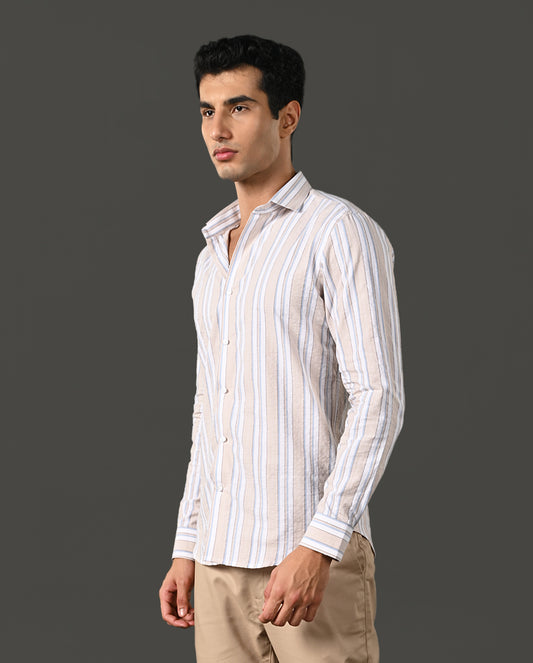 white peach blue line cotton shirt men