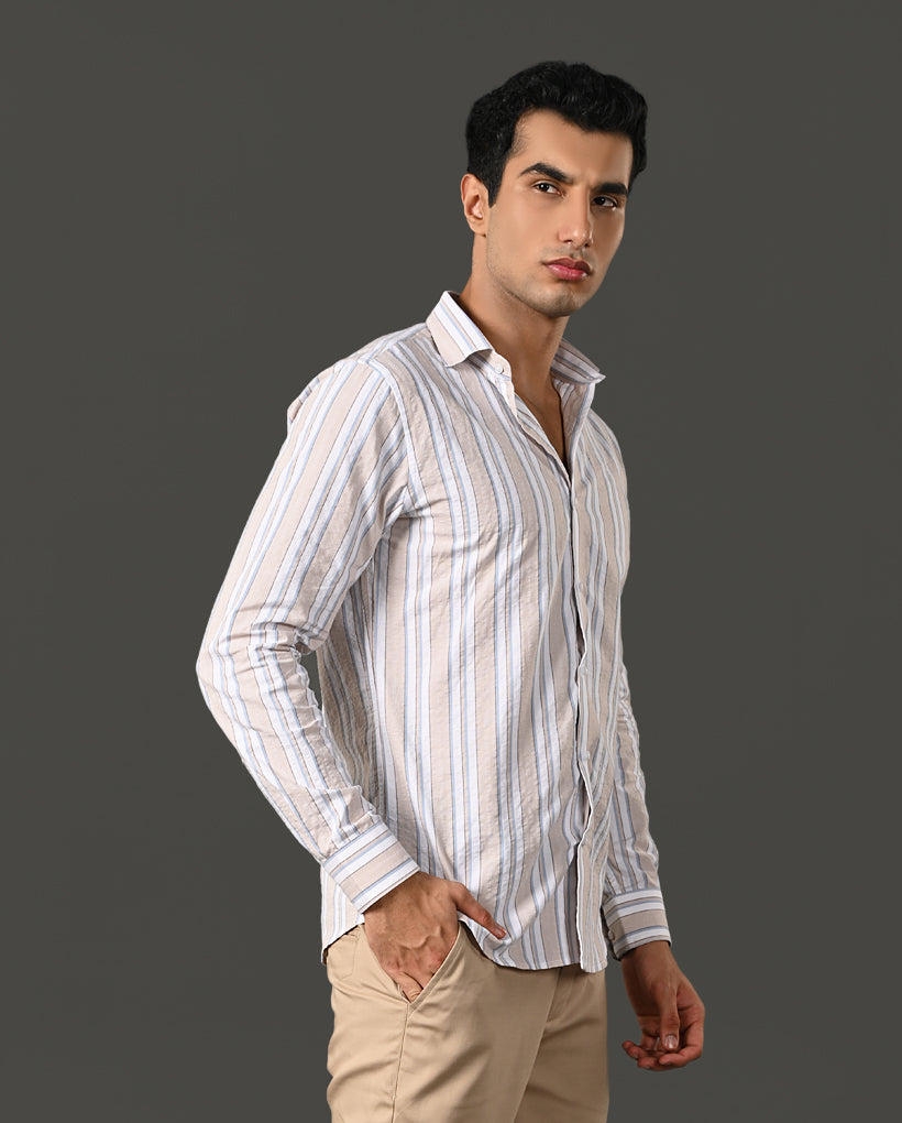 white peach blue line cotton shirt men