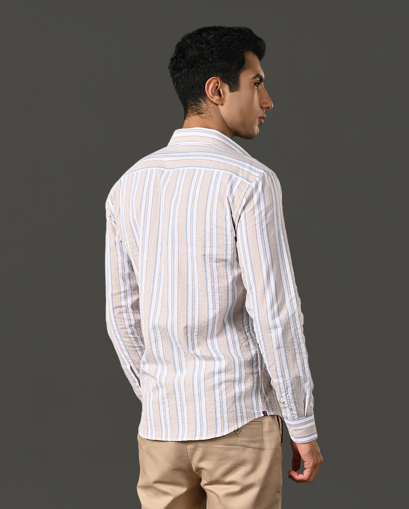 white peach blue line cotton shirt men