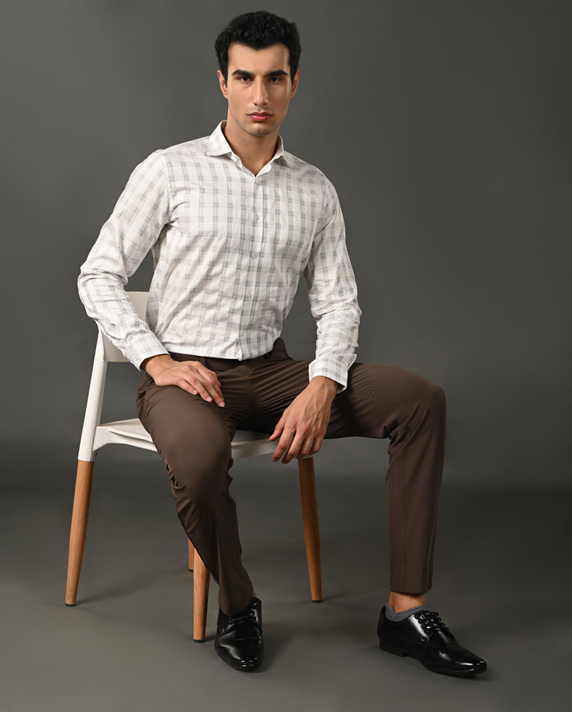 white black checks formal shirt men cotton