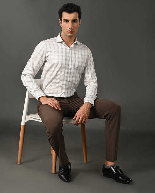 white black checks formal shirt men cotton