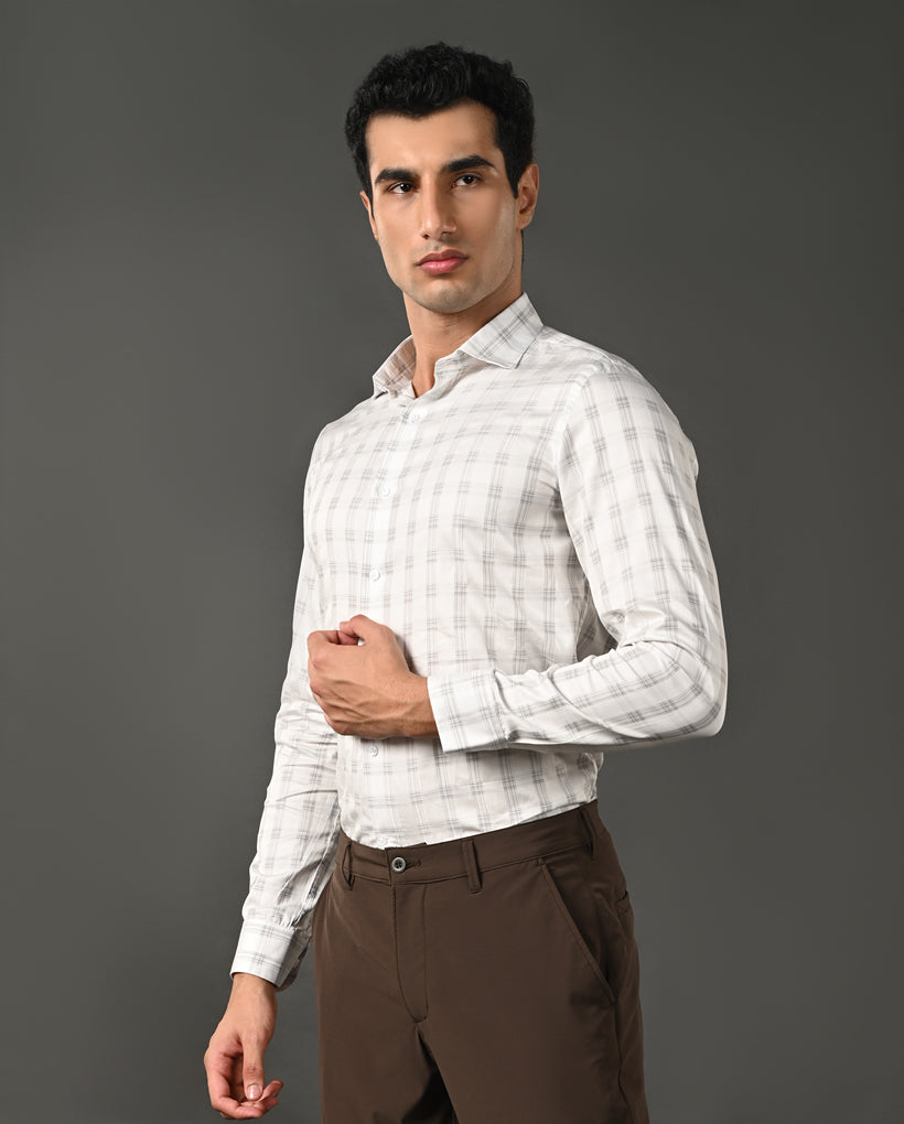 white black checks formal shirt men cotton