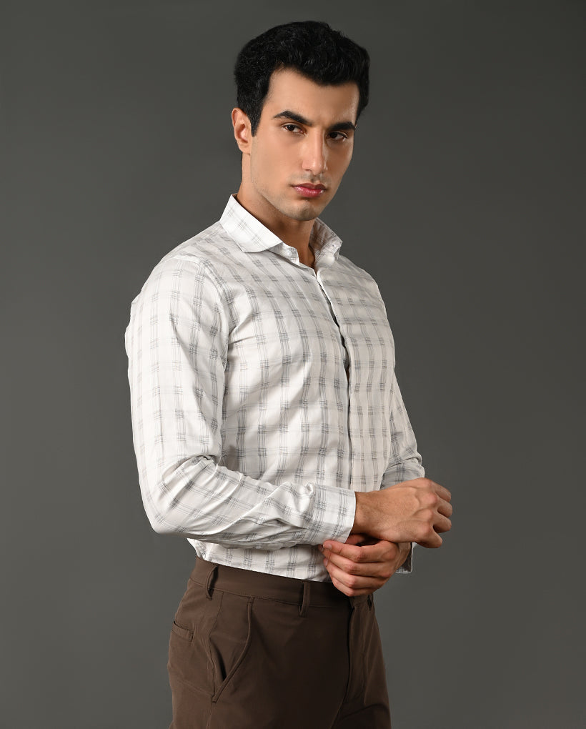 white black checks formal shirt men cotton