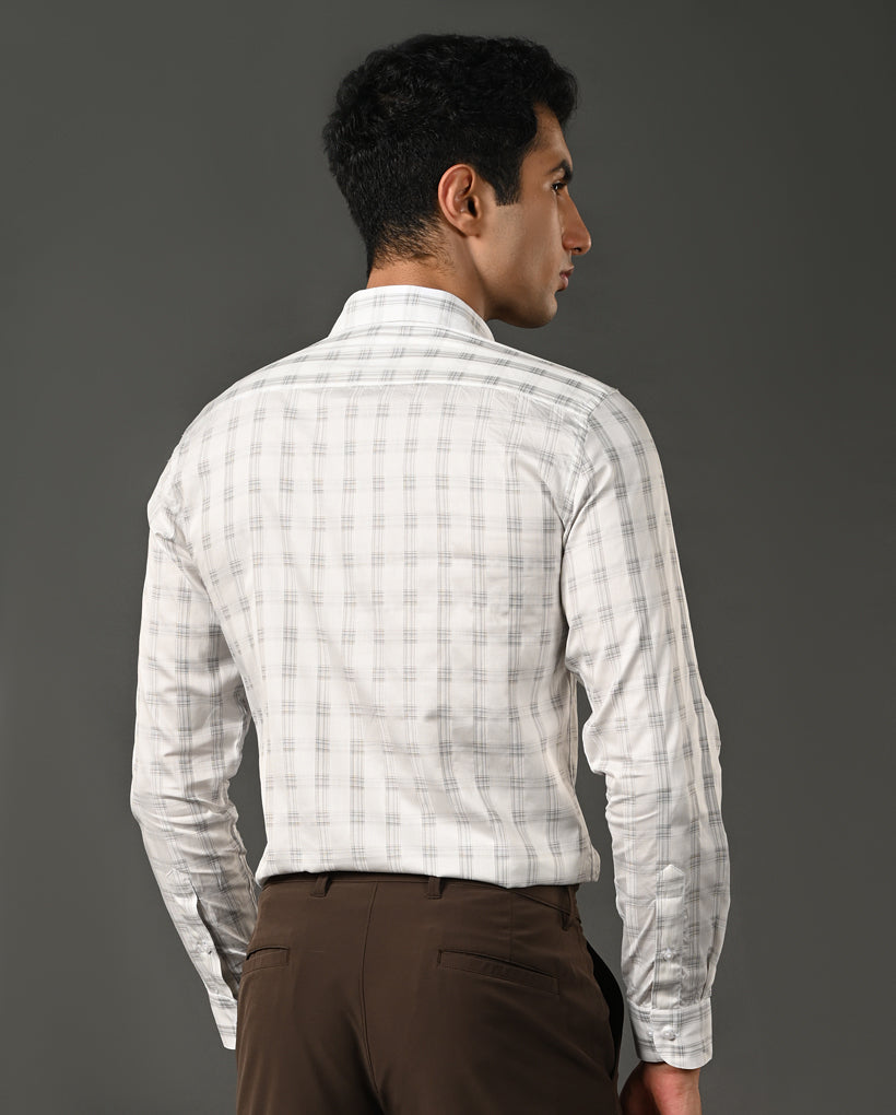 white black checks formal shirt men cotton
