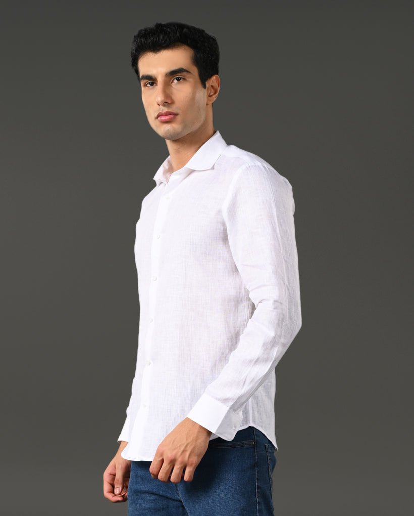 white rough texture linen shirt men