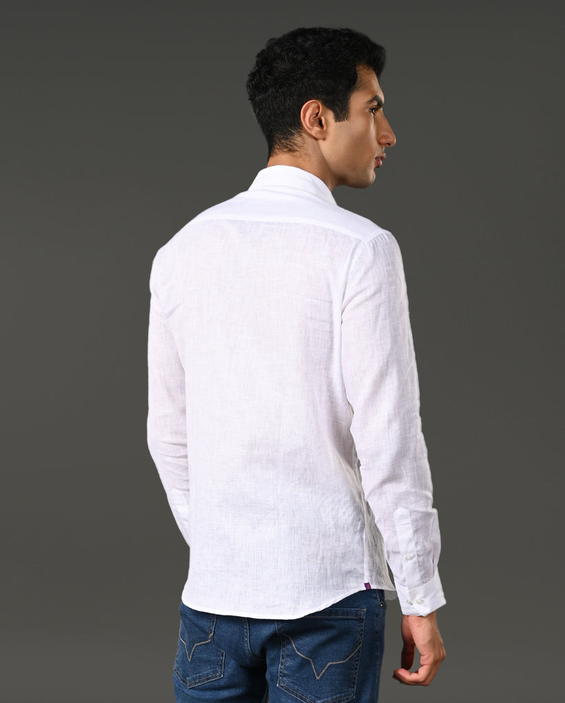 white rough texture linen shirt men