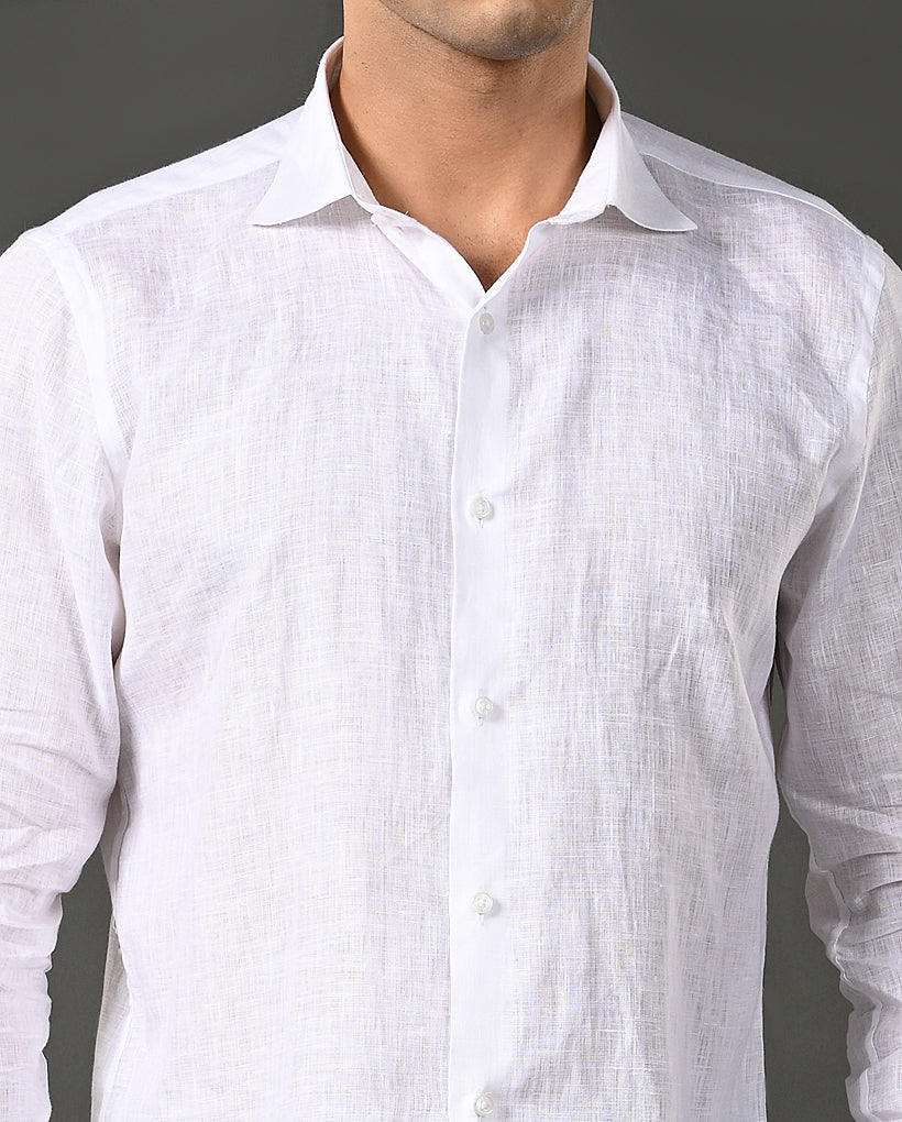 white rough texture linen shirt men