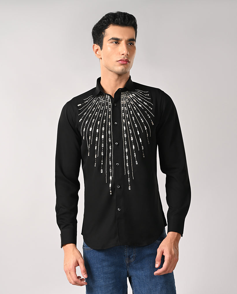 Mens Black Armani Party Wear Shirt with Handwork – Mens black Armani shirt with handwork, party wear, Linen