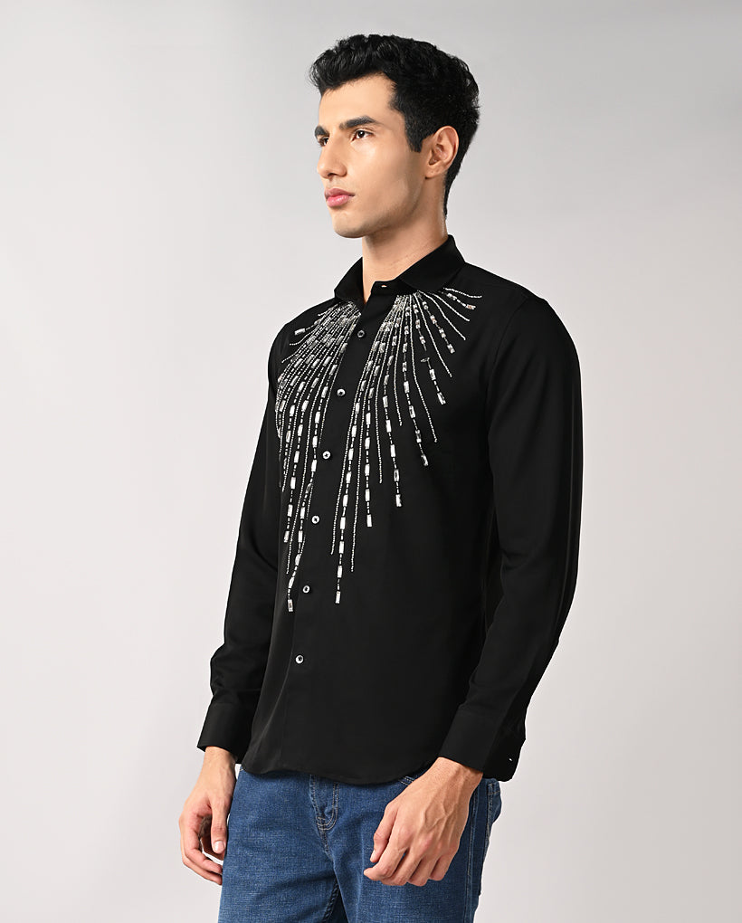 Mens Black Armani Party Wear Shirt with Handwork – Mens black Armani shirt with handwork, party wear, Linen