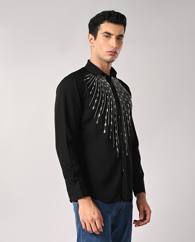 Mens Black Armani Party Wear Shirt with Handwork – Mens black Armani shirt with handwork, party wear, Linen