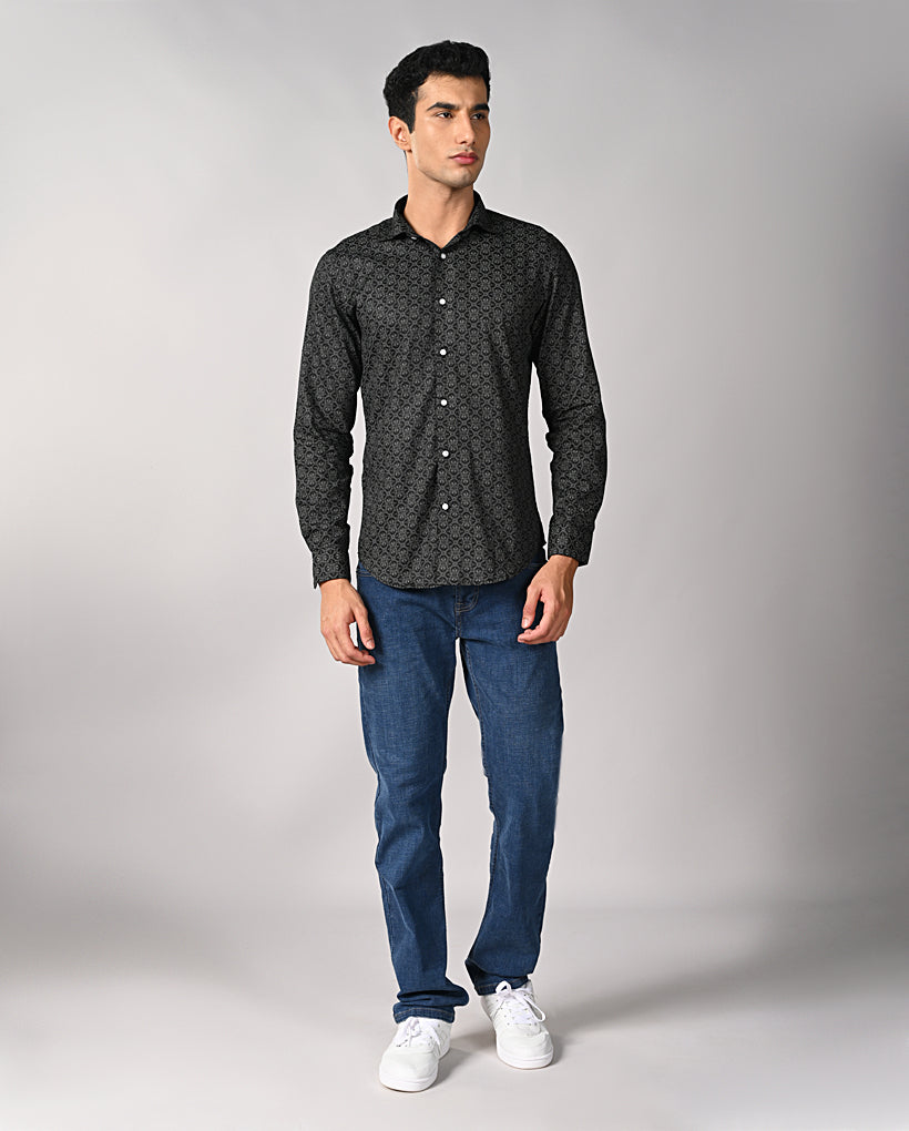 Mens Black Cotton Blend Slim Fit Formal Shirt – Mens black slim fit formal shirt, cotton blend, office shirt