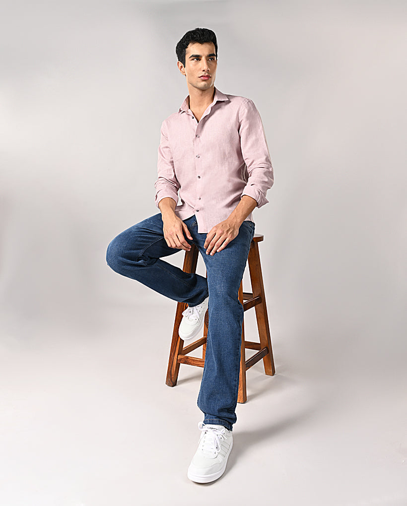 Mens Pastel Peach Pure Linen Casual Shirt – Mens pastel peach linen casual shirt, breathable summer shirt
