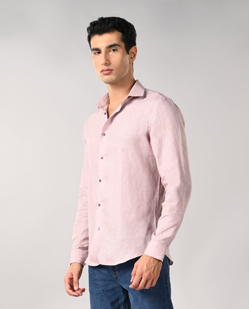 Mens Pastel Peach Pure Linen Casual Shirt – Mens pastel peach linen casual shirt, breathable summer shirt
