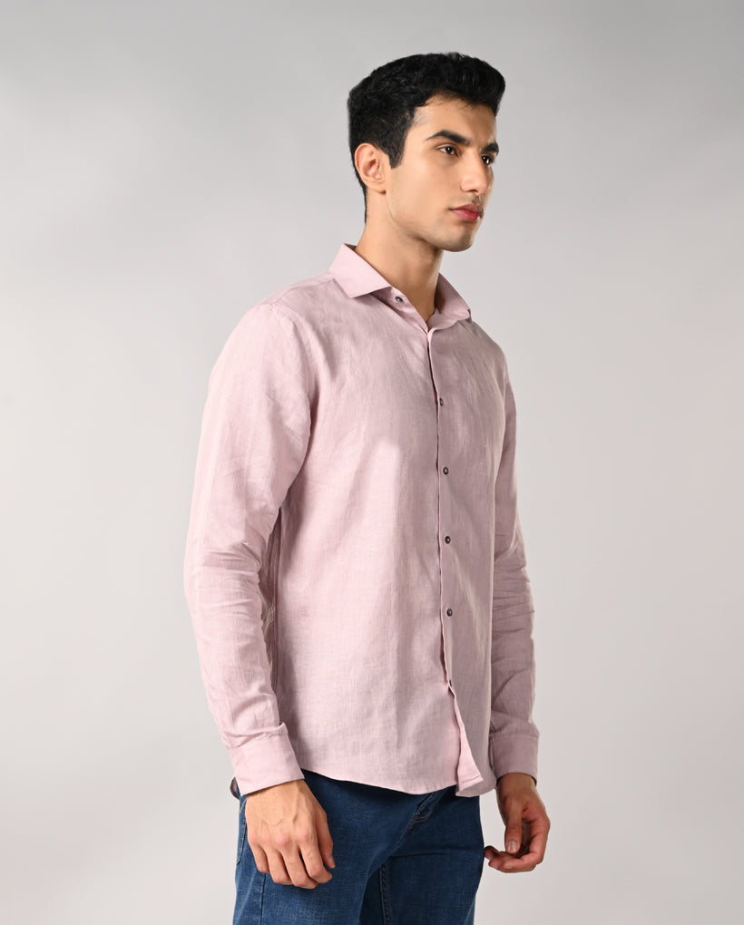 Mens Pastel Peach Pure Linen Casual Shirt – Mens pastel peach linen casual shirt, breathable summer shirt