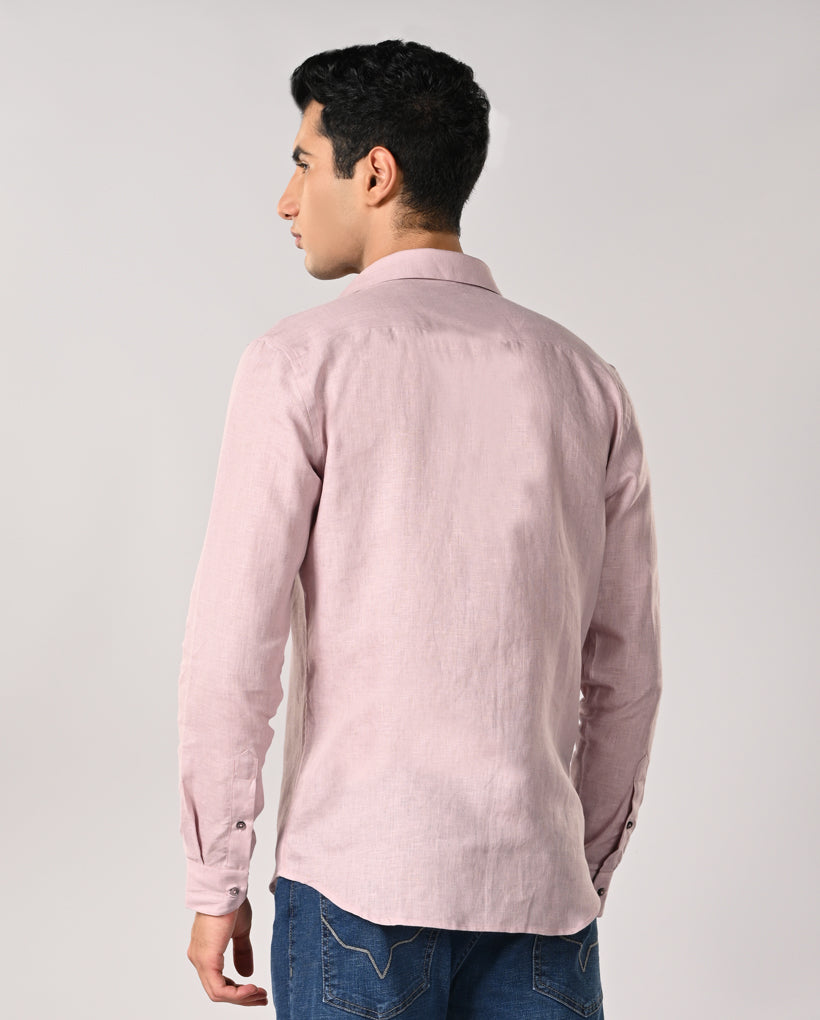 Mens Pastel Peach Pure Linen Casual Shirt – Mens pastel peach linen casual shirt, breathable summer shirt