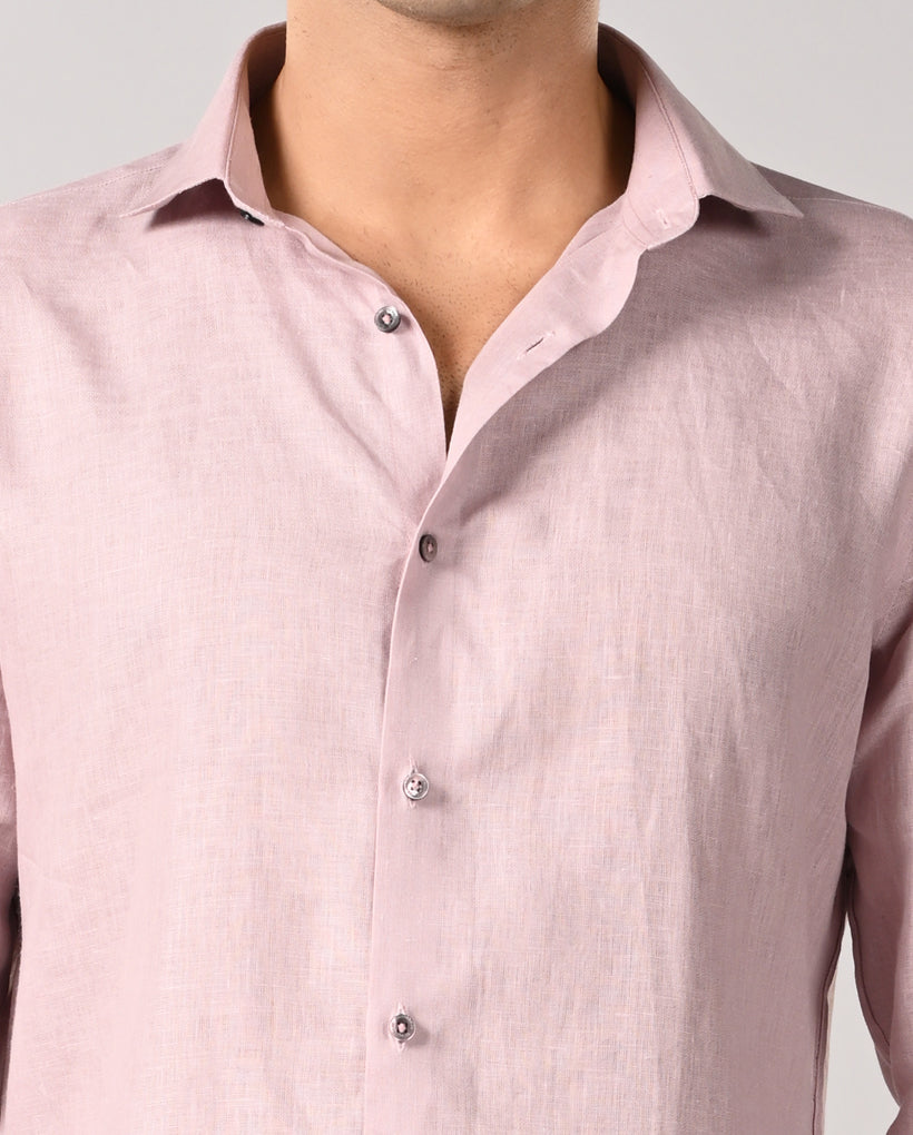 Mens Pastel Peach Pure Linen Casual Shirt – Mens pastel peach linen casual shirt, breathable summer shirt
