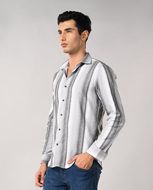 Mens White Cotton Casual Shirt with Black Stripes – Mens white cotton shirt with black stripes, casual wear