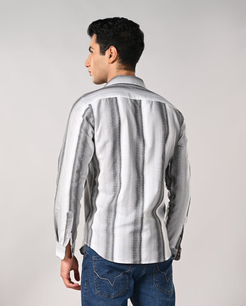 Mens White Cotton Casual Shirt with Black Stripes – Mens white cotton shirt with black stripes, casual wear