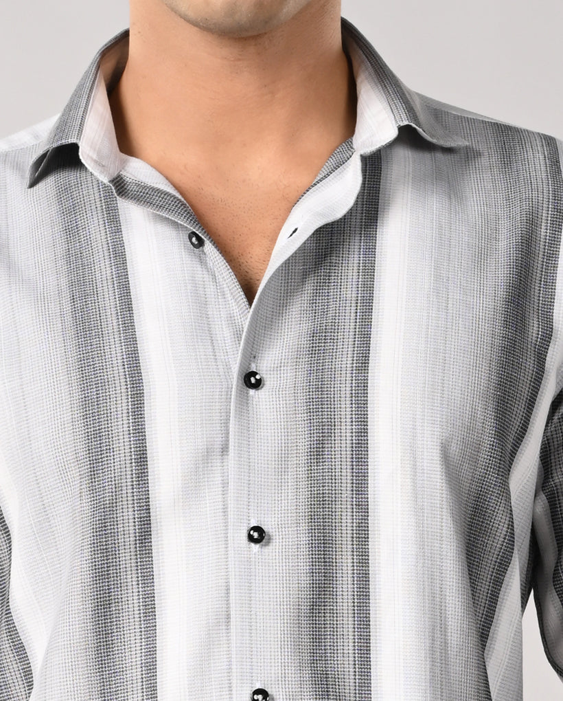 Mens White Cotton Casual Shirt with Black Stripes – Mens white cotton shirt with black stripes, casual wear