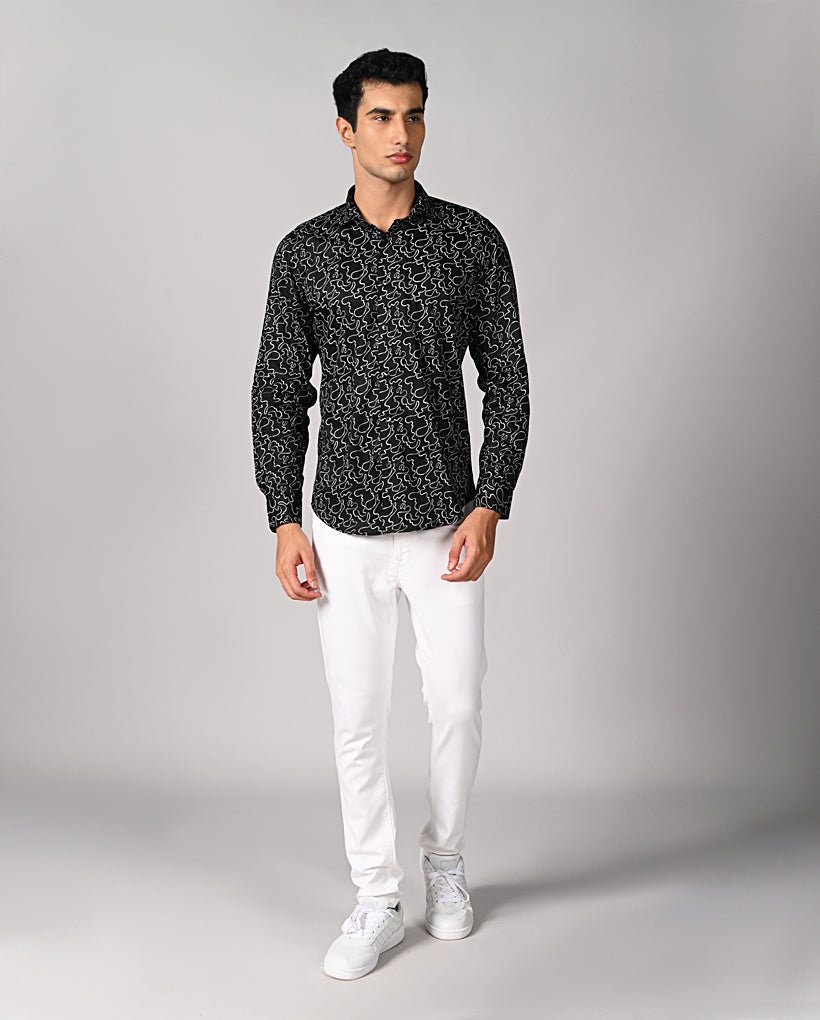 Mens Black Printed Cotton Blend Casual Shirt – Mens black printed cotton blend casual shirt, trendy style