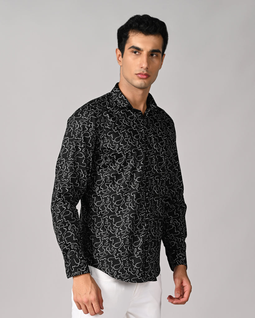 Mens Black Printed Cotton Blend Casual Shirt – Mens black printed cotton blend casual shirt, trendy style