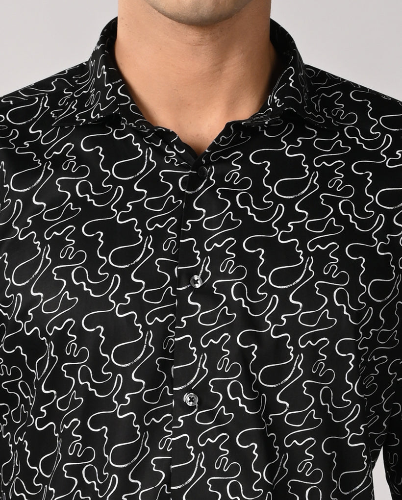 Mens Black Printed Cotton Blend Casual Shirt – Mens black printed cotton blend casual shirt, trendy style