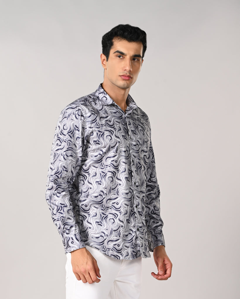 Mens Grey Cotton Blend Printed Casual Shirt – Mens grey printed cotton blend casual shirt, stylish daily wear