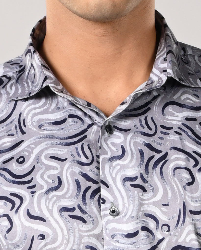 Mens Grey Cotton Blend Printed Casual Shirt – Mens grey printed cotton blend casual shirt, stylish daily wear