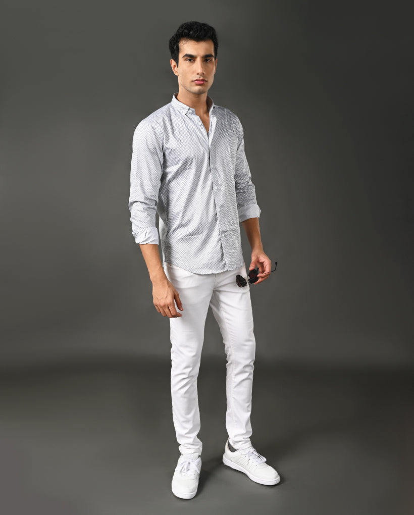 Mens White Printed Cotton Blend Formal Shirt – Mens white printed cotton blend formal shirt, office shirt